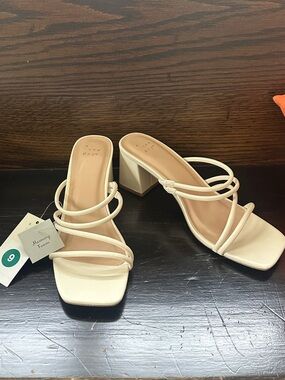 a new day Cream Strappy Block Heel Sandals